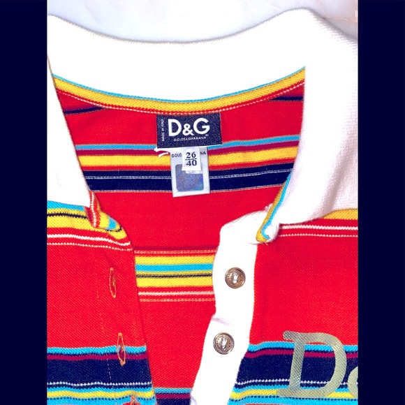 VINTAGE D&G POLO  
DOLCE GABBANA 
SIZE 40 ITALY STRIPED MULTI - Picture 7 of 11
